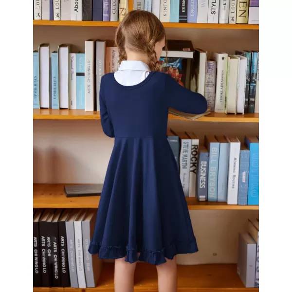 Arshiner Girls Dress Long Sleeve A Line Twirly Skater Loose Casual/Party Dresses with Pocket