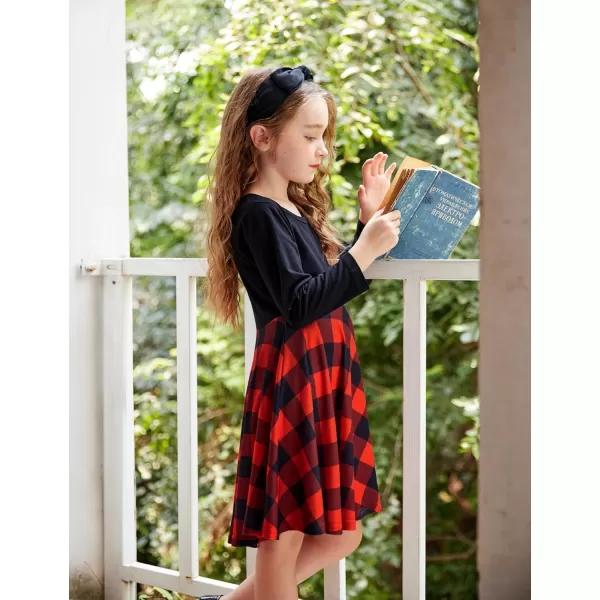 Arshiner Girls Long Sleeve Stretchy Dress A line Twirly Skater School Party Dress