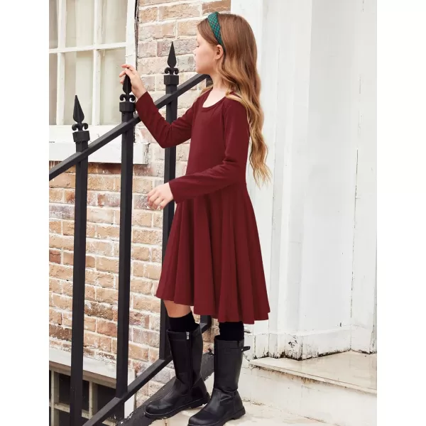 Arshiner Girls Long Sleeve Stretchy Dress A line Twirly Skater School Party Dress