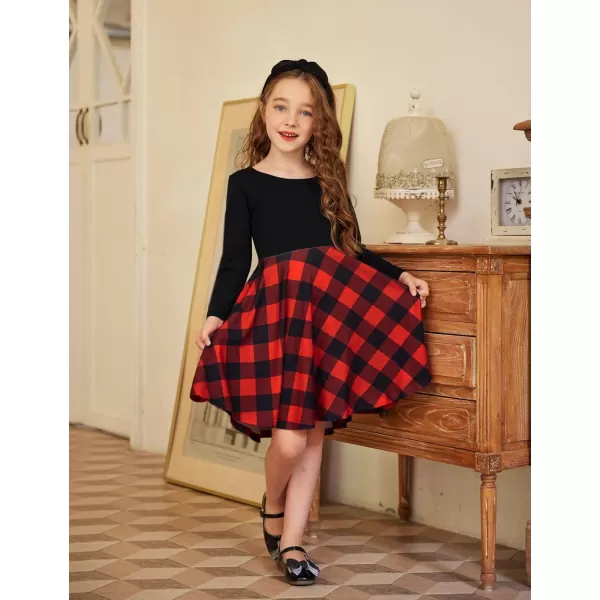 Arshiner Girls Long Sleeve Stretchy Dress A line Twirly Skater School Party Dress