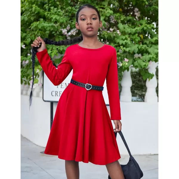 Arshiner Girls Long Sleeve Stretchy Dress A line Twirly Skater School Party Dress