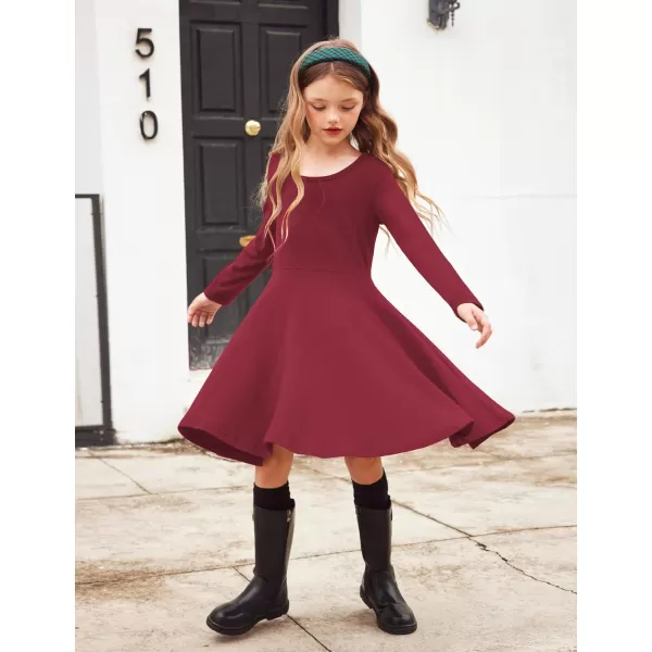 Arshiner Girls Long Sleeve Stretchy Dress A line Twirly Skater School Party Dress