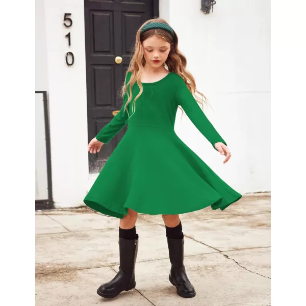 Arshiner Girls Long Sleeve Stretchy Dress A line Twirly Skater School Party Dress