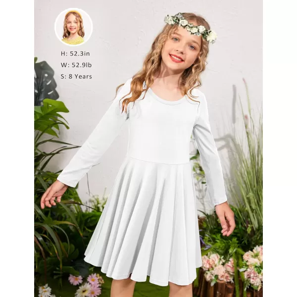 Arshiner Girls Long Sleeve Stretchy Dress A line Twirly Skater School Party Dress