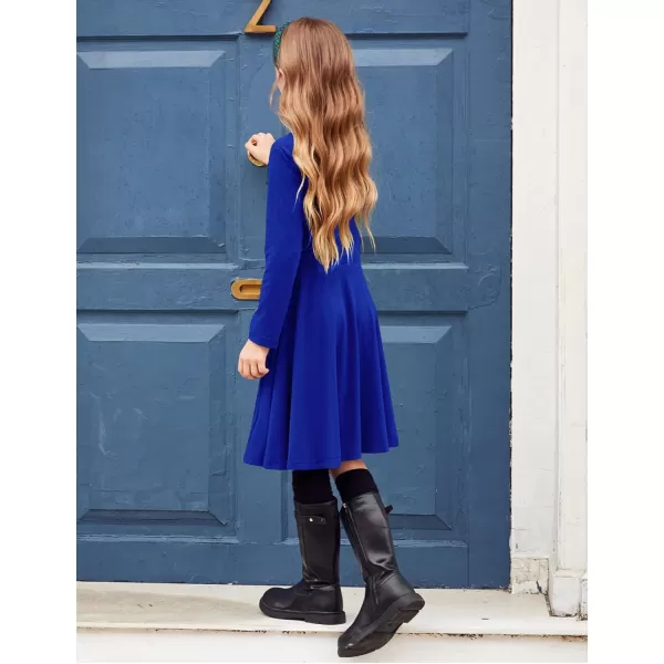 Arshiner Girls Long Sleeve Stretchy Dress A line Twirly Skater School Party Dress