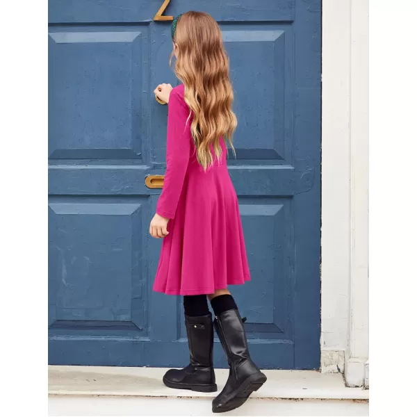 Arshiner Girls Long Sleeve Stretchy Dress A line Twirly Skater School Party Dress