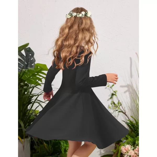 Arshiner Girls Long Sleeve Stretchy Dress A line Twirly Skater School Party Dress