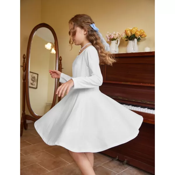 Arshiner Girls Long Sleeve Stretchy Dress A line Twirly Skater School Party Dress
