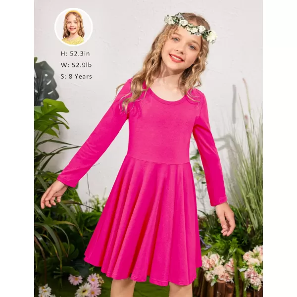 Arshiner Girls Long Sleeve Stretchy Dress A line Twirly Skater School Party Dress