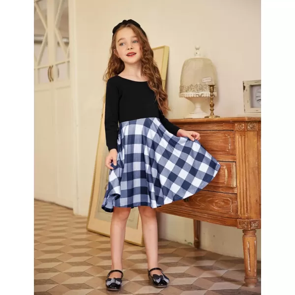 Arshiner Girls Long Sleeve Stretchy Dress A line Twirly Skater School Party Dress