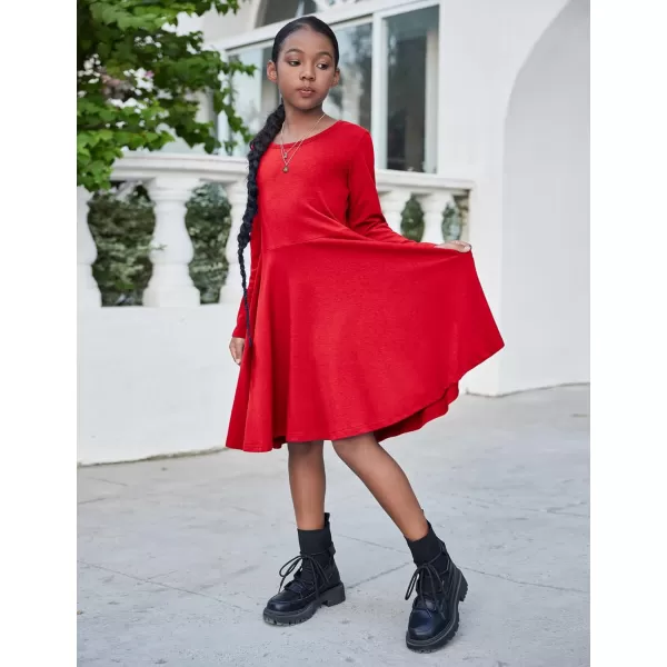 Arshiner Girls Long Sleeve Stretchy Dress A line Twirly Skater School Party Dress