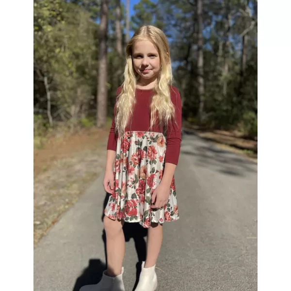 Arshiner Girls Long Sleeve Stretchy Dress A line Twirly Skater School Party Dress