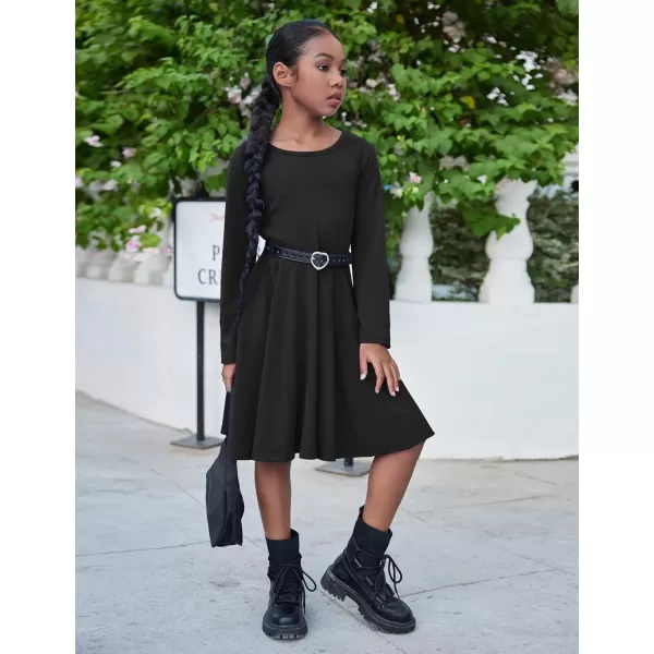 Arshiner Girls Long Sleeve Stretchy Dress A line Twirly Skater School Party Dress
