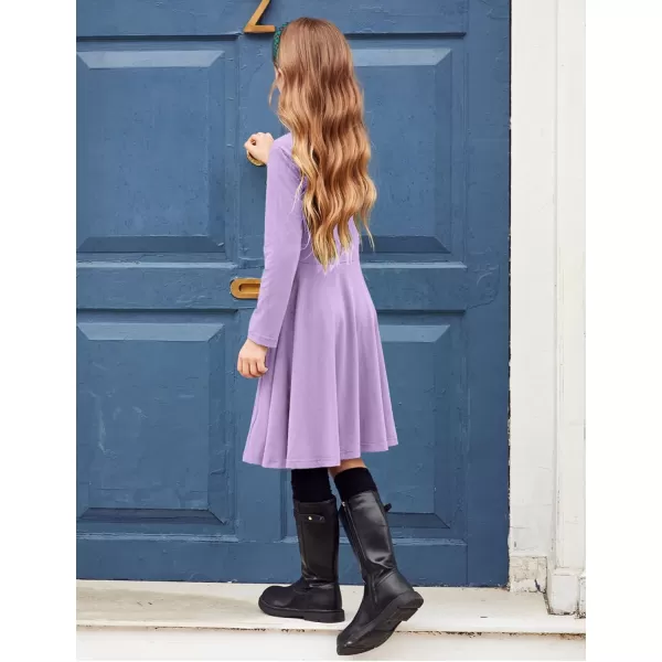 Arshiner Girls Long Sleeve Stretchy Dress A line Twirly Skater School Party Dress