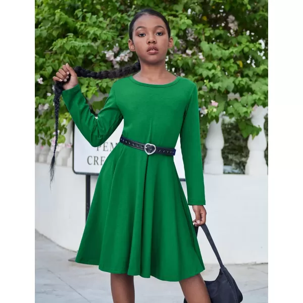 Arshiner Girls Long Sleeve Stretchy Dress A line Twirly Skater School Party Dress