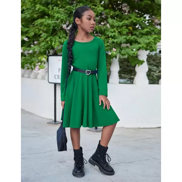 Arshiner Girls Long Sleeve Stretchy Dress A line Twirly Skater School Party Dress