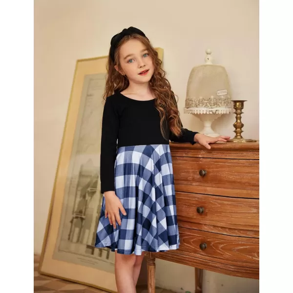 Arshiner Girls Long Sleeve Stretchy Dress A line Twirly Skater School Party Dress
