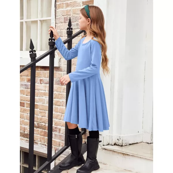 Arshiner Girls Long Sleeve Stretchy Dress A line Twirly Skater School Party Dress