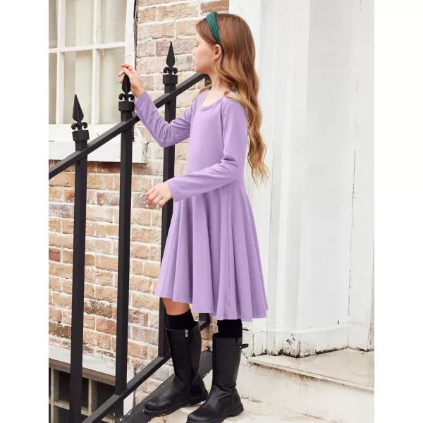 Arshiner Girls Long Sleeve Stretchy Dress A line Twirly Skater School Party Dress