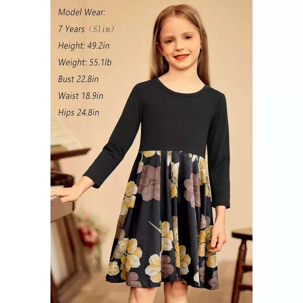 Arshiner Girls Long Sleeve Stretchy Dress A line Twirly Skater School Party Dress