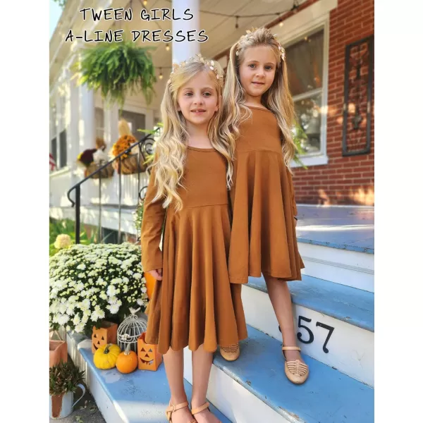 Arshiner Girls Long Sleeve Stretchy Dress A line Twirly Skater School Party Dress