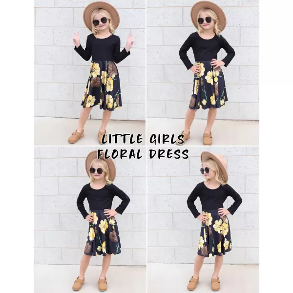 Arshiner Girls Long Sleeve Stretchy Dress A line Twirly Skater School Party Dress
