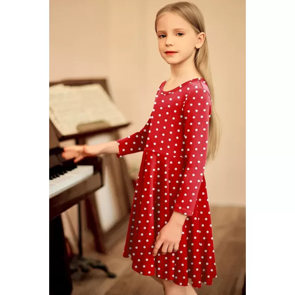 Arshiner Girls Long Sleeve Stretchy Dress A line Twirly Skater School Party Dress
