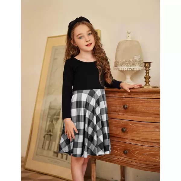 Arshiner Girls Long Sleeve Stretchy Dress A line Twirly Skater School Party Dress