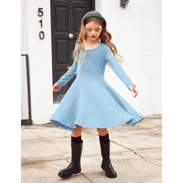 Arshiner Girls Long Sleeve Stretchy Dress A line Twirly Skater School Party Dress