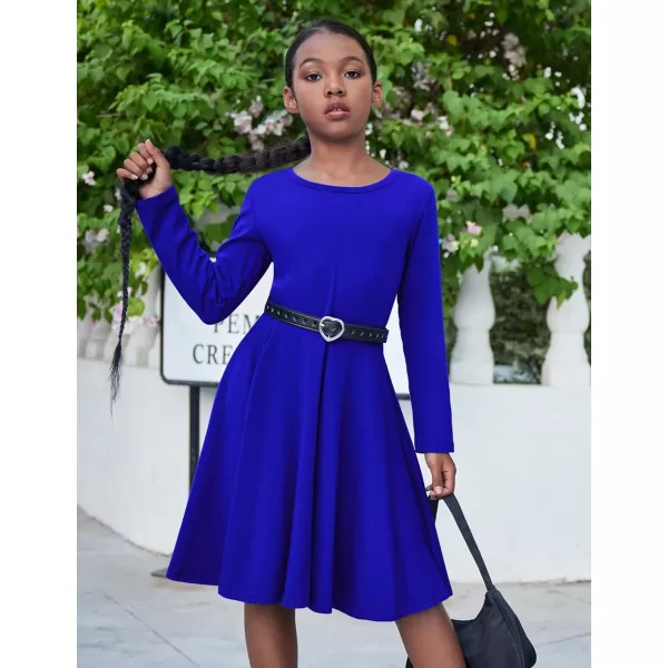 Arshiner Girls Long Sleeve Stretchy Dress A line Twirly Skater School Party Dress