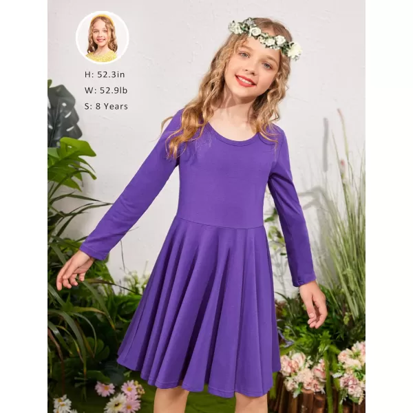 Arshiner Girls Long Sleeve Stretchy Dress A line Twirly Skater School Party Dress