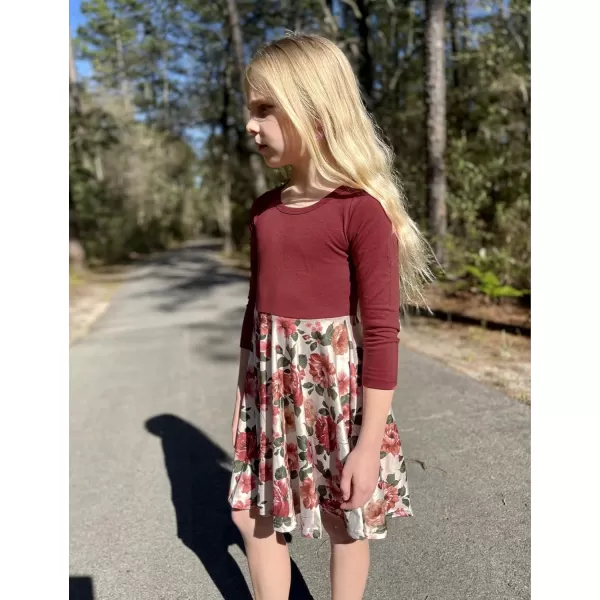 Arshiner Girls Long Sleeve Stretchy Dress A line Twirly Skater School Party Dress