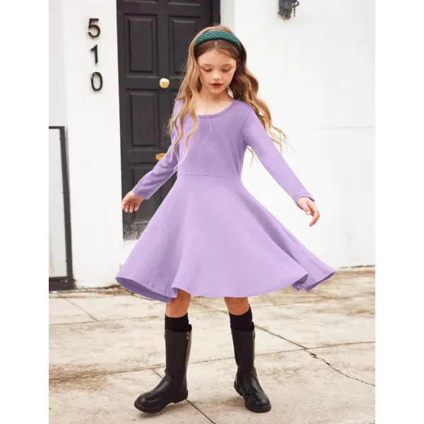 Arshiner Girls Long Sleeve Stretchy Dress A line Twirly Skater School Party Dress