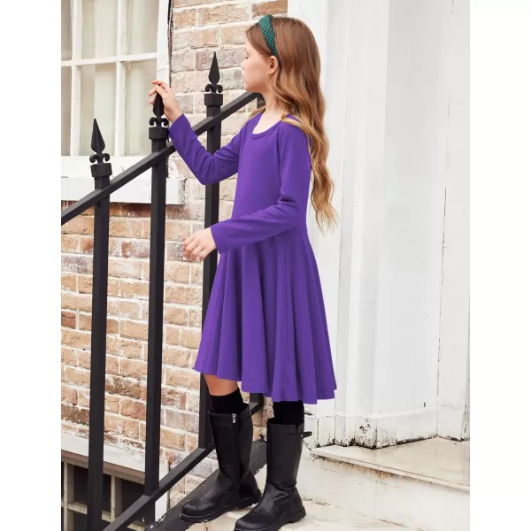 Arshiner Girls Long Sleeve Stretchy Dress A line Twirly Skater School Party Dress