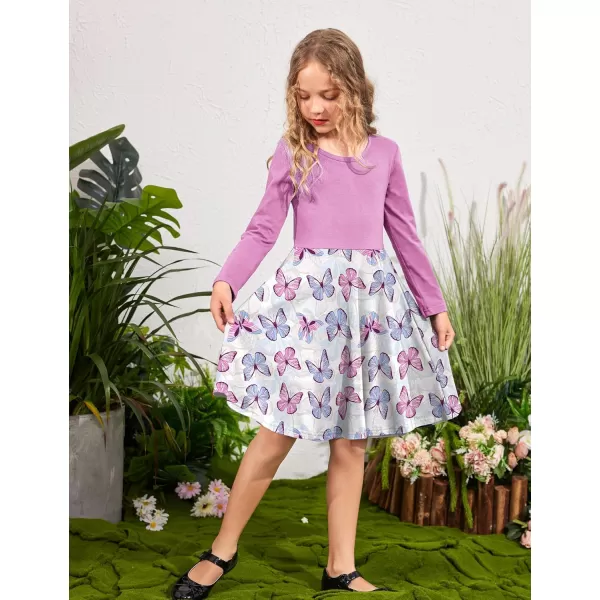 Arshiner Girls Long Sleeve Stretchy Dress A line Twirly Skater School Party Dress