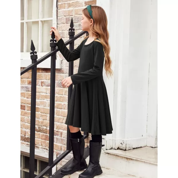 Arshiner Girls Long Sleeve Stretchy Dress A line Twirly Skater School Party Dress