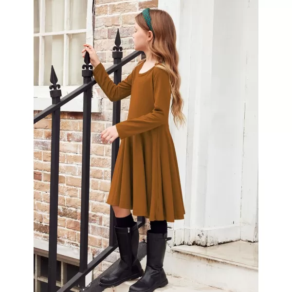 Arshiner Girls Long Sleeve Stretchy Dress A line Twirly Skater School Party Dress