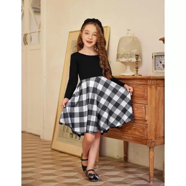Arshiner Girls Long Sleeve Stretchy Dress A line Twirly Skater School Party Dress