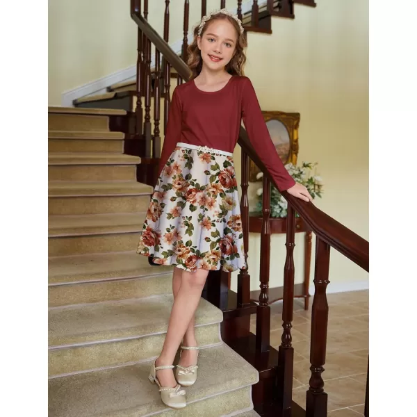 Arshiner Girls Long Sleeve Stretchy Dress A line Twirly Skater School Party Dress