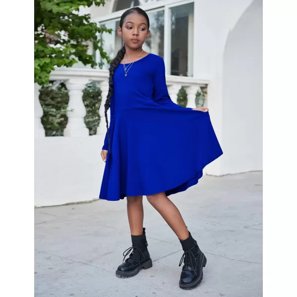 Arshiner Girls Long Sleeve Stretchy Dress A line Twirly Skater School Party Dress