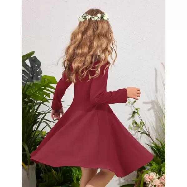 Arshiner Girls Long Sleeve Stretchy Dress A line Twirly Skater School Party Dress