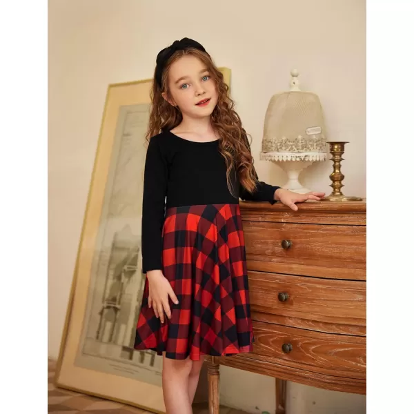 Arshiner Girls Long Sleeve Stretchy Dress A line Twirly Skater School Party Dress