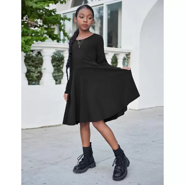 Arshiner Girls Long Sleeve Stretchy Dress A line Twirly Skater School Party Dress