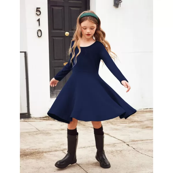 Arshiner Girls Long Sleeve Stretchy Dress A line Twirly Skater School Party Dress