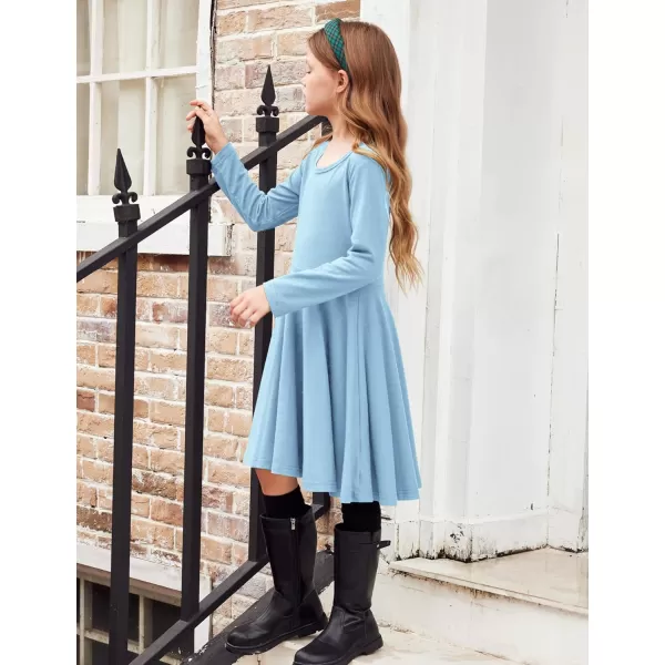 Arshiner Girls Long Sleeve Stretchy Dress A line Twirly Skater School Party Dress