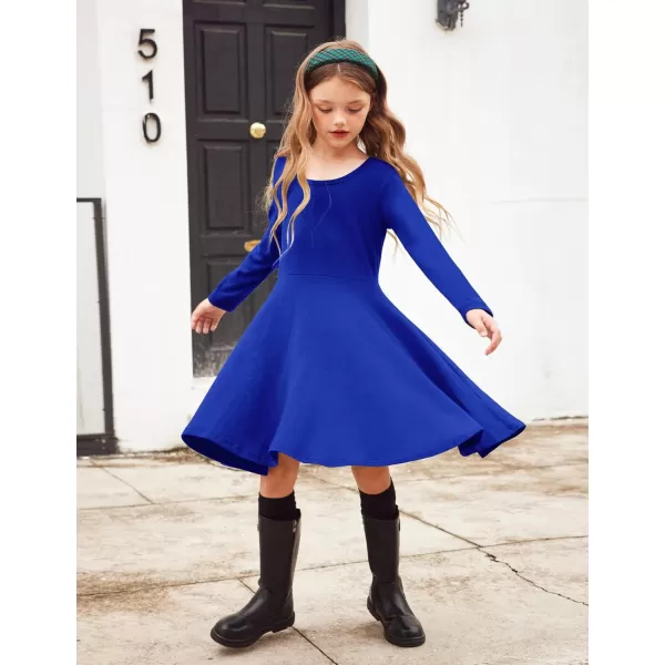 Arshiner Girls Long Sleeve Stretchy Dress A line Twirly Skater School Party Dress