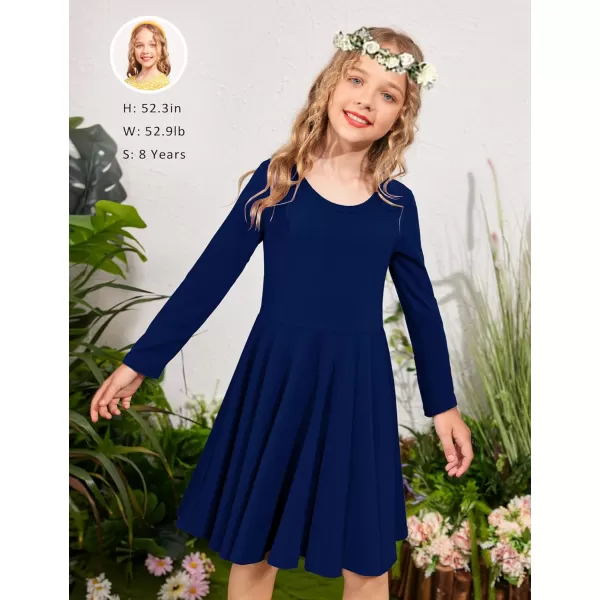 Arshiner Girls Long Sleeve Stretchy Dress A line Twirly Skater School Party Dress