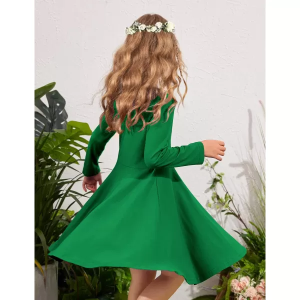Arshiner Girls Long Sleeve Stretchy Dress A line Twirly Skater School Party Dress