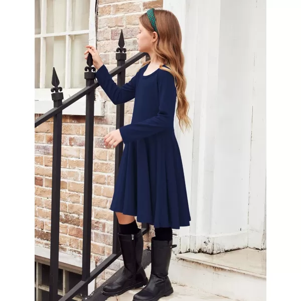 Arshiner Girls Long Sleeve Stretchy Dress A line Twirly Skater School Party Dress