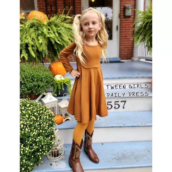 Arshiner Girls Long Sleeve Stretchy Dress A line Twirly Skater School Party Dress